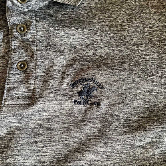Beverly Hills Polo Club Grey Marle Button Collared Polo Tee - Picture 3 of 5